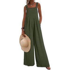 Women's Casual Loose Overalls Jumpsuits One Piece Sleeveless Wide Leg